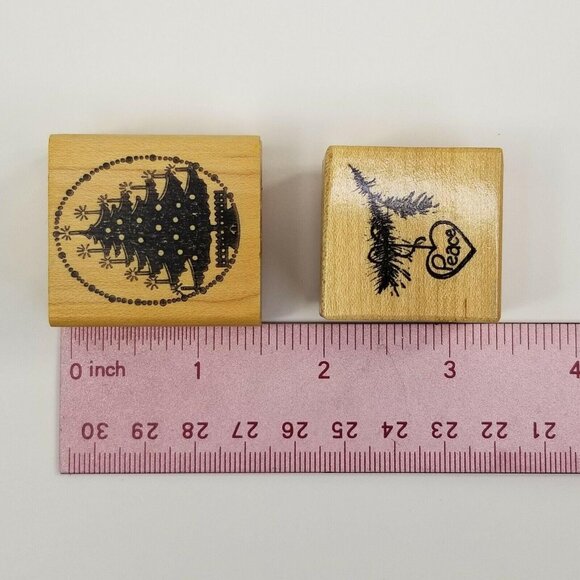 Vintage Rubber Stamps Lot Christmas Tree Bells Teddy Bear Peace Heart Holiday - Picture 11 of 12